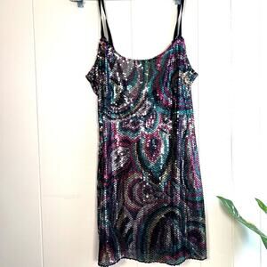 Free People Intimately Psychedelic PVC Sequins Slip Mini Party Dress Large